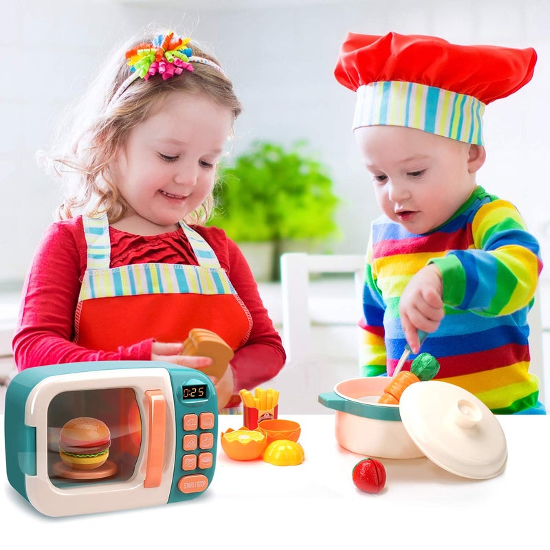 CUTE STONE Microwave Toys Kitchen Play Set, Kids Pretend Play Electronic Oven with Play Food, Kids Cookware Pot and Pan Toy Set, Cooking Utensils,Great Learning Kitchen Toys for Girls Boys - Image 2